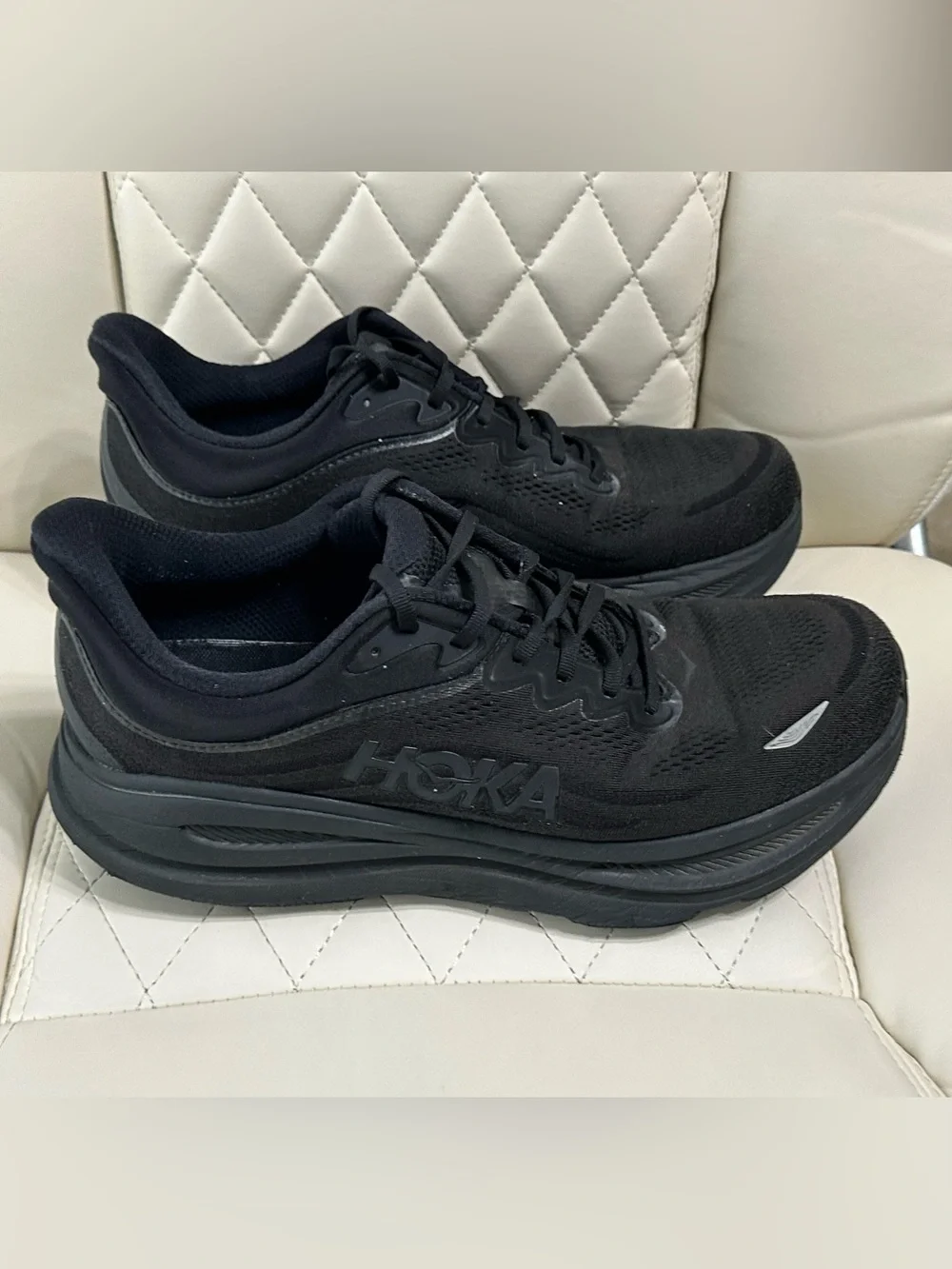 HOKA Bondi 9 running shoes triple black size 12 4E extra wide